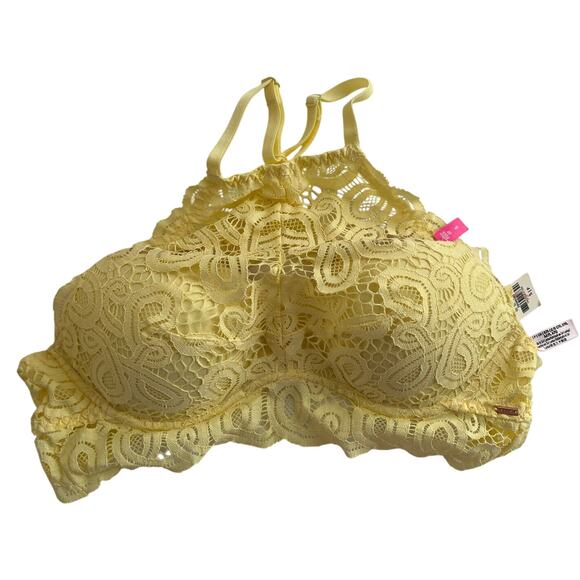 Victoria's Secret PINK Bra Yellow Lace Halter Razor Back Small S - NWT - Picture 1 of 5